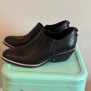 rag & bone Black Leather Ankle Booties with Low Block Heel